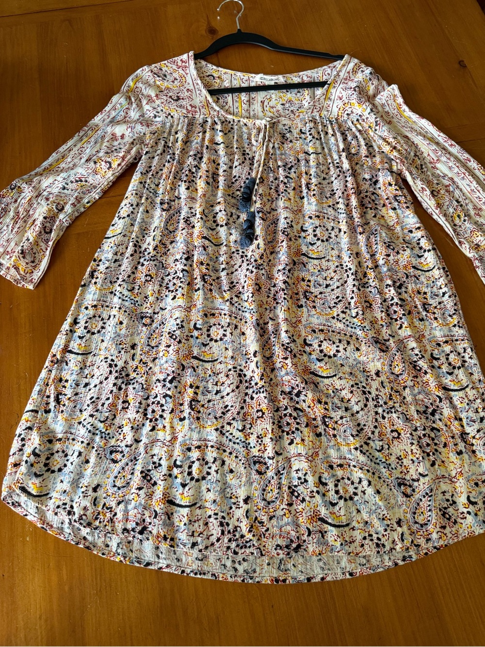 Billabong Cream Paisley Short Dress with Navy Tassels